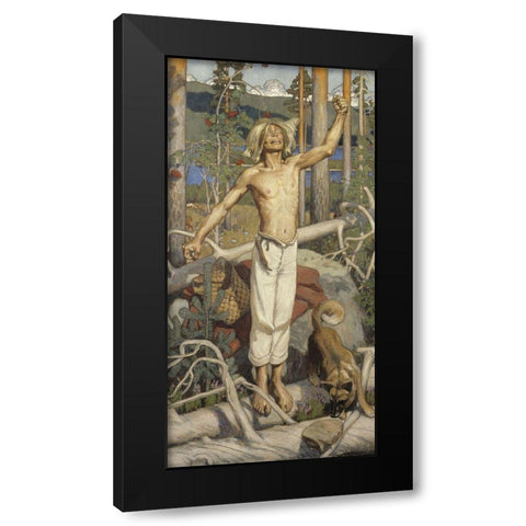 KullervoÂ Cursing Black Modern Wood Framed Art Print by Gallen-Kallela, Akseli