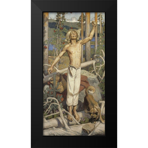 KullervoÂ Cursing Black Modern Wood Framed Art Print by Gallen-Kallela, Akseli