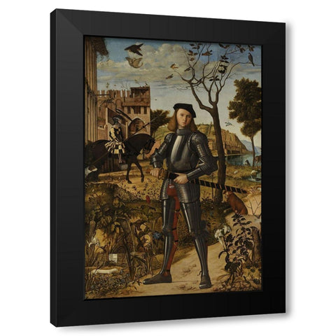 Young Knight in a Landscape Black Modern Wood Framed Art Print by Carpaccio, Vittore