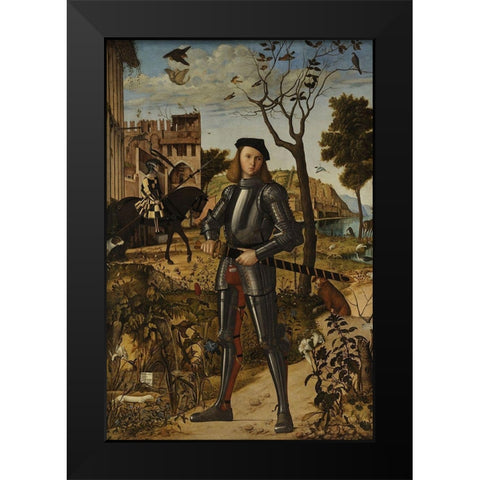 Young Knight in a Landscape Black Modern Wood Framed Art Print by Carpaccio, Vittore