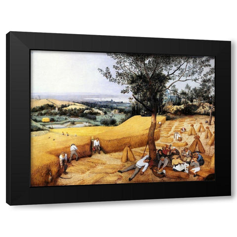 The Harvesters Black Modern Wood Framed Art Print with Double Matting by Bruegel the Elder, Pieter