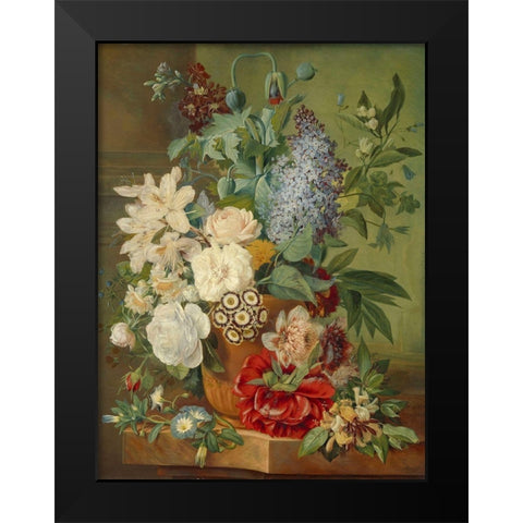Flowers in a Terracotta Vase Black Modern Wood Framed Art Print by Brandt, Albertus Jonas