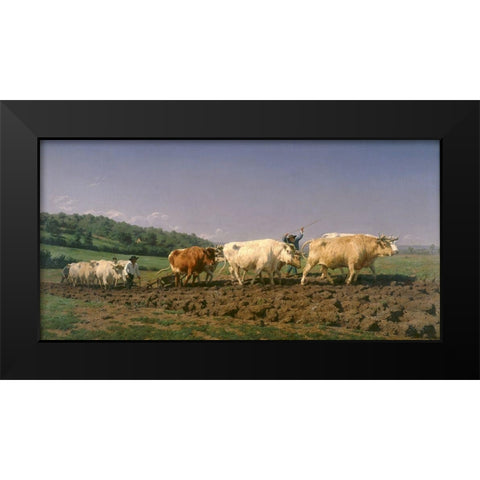 Ploughing in the Nivernais Black Modern Wood Framed Art Print by Bonheur, Rosa