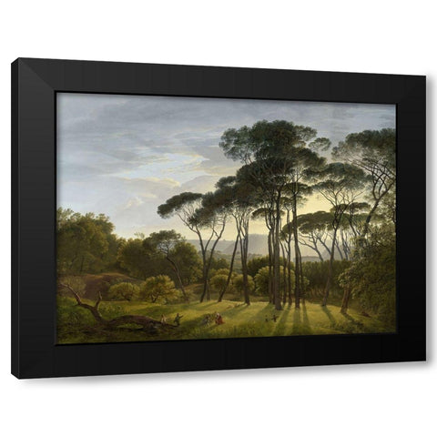 Italian Landscape with Umbrella Pines Black Modern Wood Framed Art Print with Double Matting by Voogd, Hendrik
