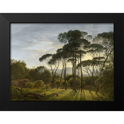 Italian Landscape with Umbrella Pines Black Modern Wood Framed Art Print by Voogd, Hendrik