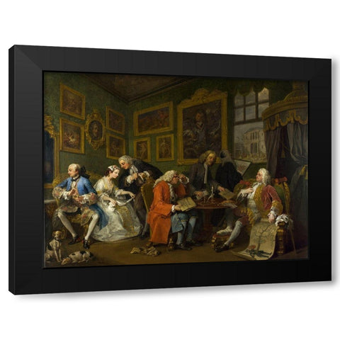Marriage A la Mode 1 The Marriage Settlement Black Modern Wood Framed Art Print by Hogarth, William