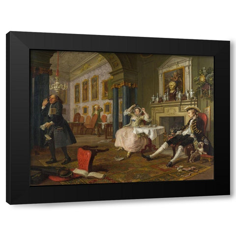 Marriage A la Mode 2 The Tete a Tete Black Modern Wood Framed Art Print with Double Matting by Hogarth, William