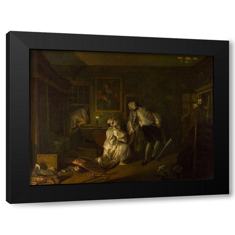 Marriage A la Mode 5 The Bagnio Black Modern Wood Framed Art Print by Hogarth, William