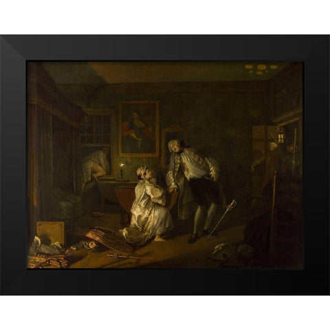 Marriage A la Mode 5 The Bagnio Black Modern Wood Framed Art Print by Hogarth, William
