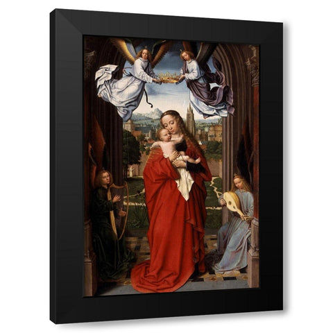 Virgin and Child with Four Angels Black Modern Wood Framed Art Print with Double Matting by David, Gerard