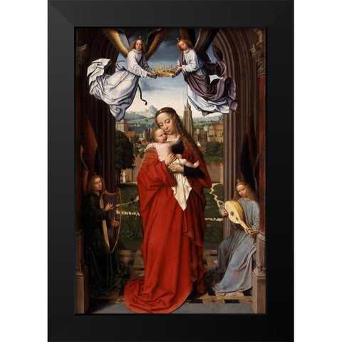 Virgin and Child with Four Angels Black Modern Wood Framed Art Print by David, Gerard