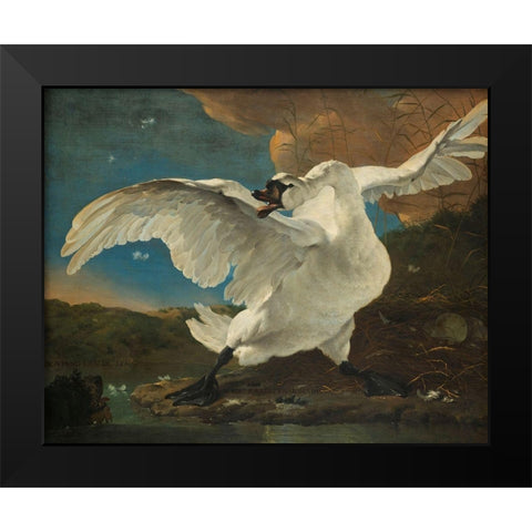 The Threatened Swan Black Modern Wood Framed Art Print by Asselijn, Jan