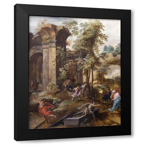 The Miracle at the Grave ofÂ Elisha Black Modern Wood Framed Art Print with Double Matting by Nagel, Jan