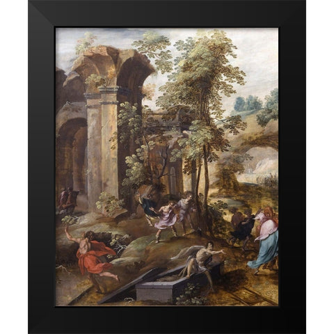 The Miracle at the Grave ofÂ Elisha Black Modern Wood Framed Art Print by Nagel, Jan