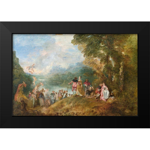 The Embarkation for Cythera Black Modern Wood Framed Art Print by Watteau, Jean-Antoine