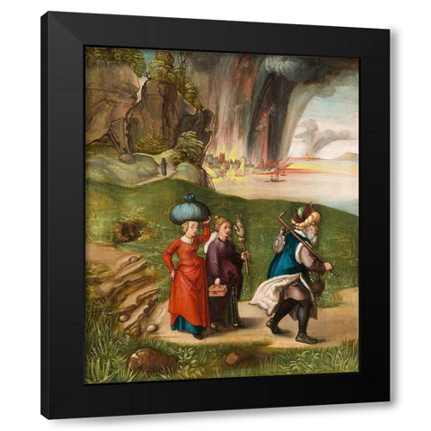 Lots FlightÂ atÂ Haller Madonna Black Modern Wood Framed Art Print with Double Matting by Durer, Albrecht