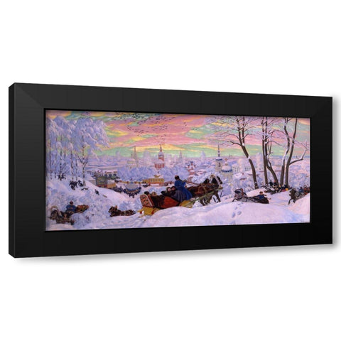 Shrovetide Black Modern Wood Framed Art Print by Kustodiev, Boris