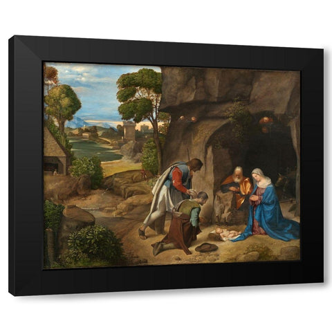 Adoration of the Shepherds Black Modern Wood Framed Art Print with Double Matting by Giorgione