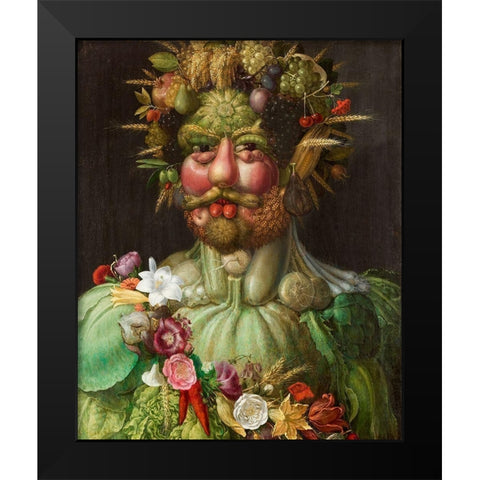 Vertumnus Black Modern Wood Framed Art Print by Arcimboldo, Giuseppe