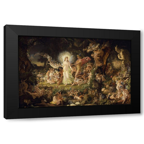 The Quarrel of Oberon and Titania Black Modern Wood Framed Art Print with Double Matting by Paton, Joseph Noel
