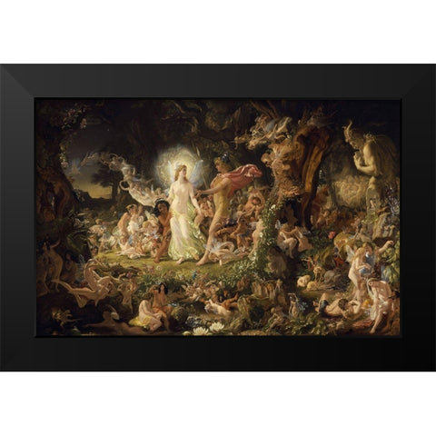 The Quarrel of Oberon and Titania Black Modern Wood Framed Art Print by Paton, Joseph Noel