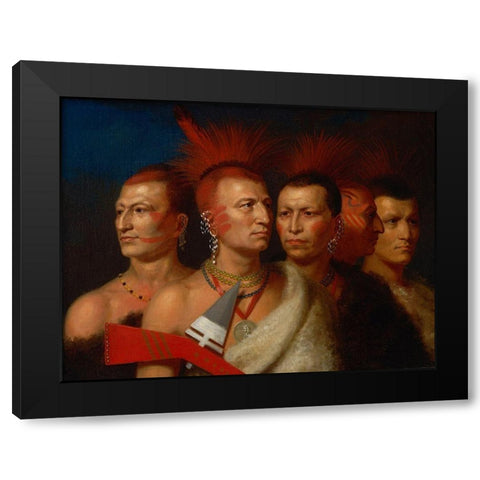 Young Omahaw, War Eagle, Little Missouri, and Pawnees, Black Modern Wood Framed Art Print by King, Charles Bird