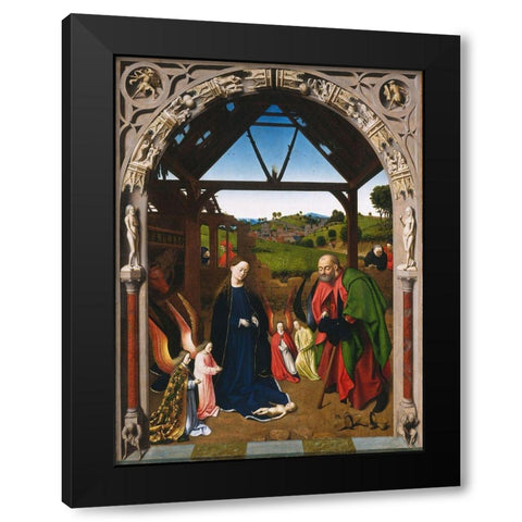 Nativity Black Modern Wood Framed Art Print by Christus, Petrus