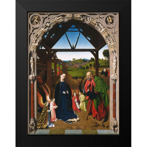 Nativity Black Modern Wood Framed Art Print by Christus, Petrus