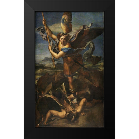 St. Michael Vanquishing Satan Black Modern Wood Framed Art Print by Raphael