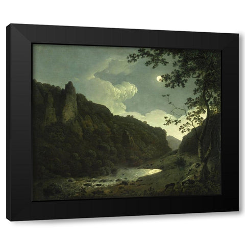 Dovedale by Moonlight Black Modern Wood Framed Art Print by Wright, Joseph