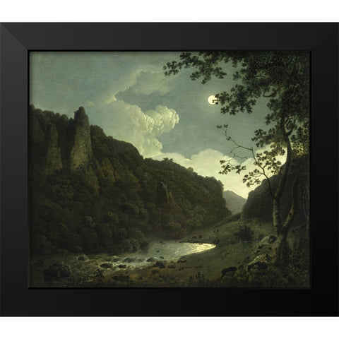 Dovedale by Moonlight Black Modern Wood Framed Art Print by Wright, Joseph