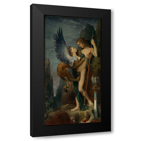 Oedipus and the Sphinx Black Modern Wood Framed Art Print with Double Matting by Moreau, Gustave