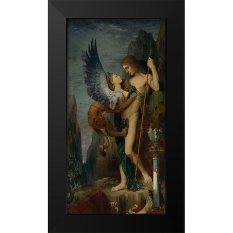 Oedipus and the Sphinx Black Modern Wood Framed Art Print by Moreau, Gustave