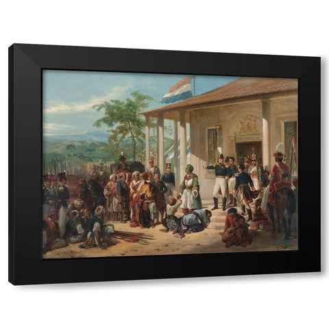 The Submission of Prince Dipo Negoro to General De Kock Black Modern Wood Framed Art Print by Pieneman, Nicolaas