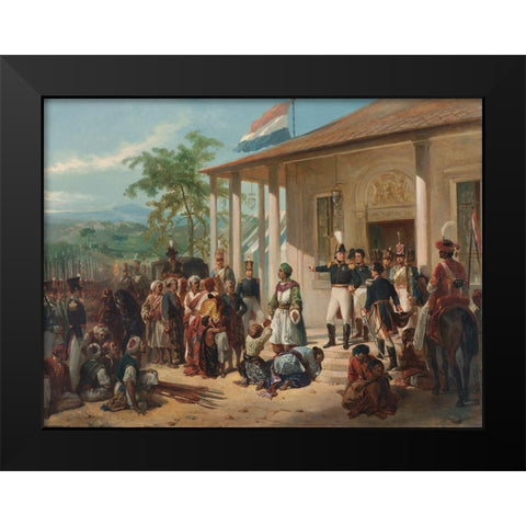 The Submission of Prince Dipo Negoro to General De Kock Black Modern Wood Framed Art Print by Pieneman, Nicolaas