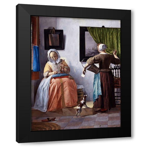 Woman Reading a Letter Black Modern Wood Framed Art Print by Metsu, Gabriel