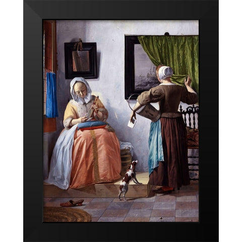 Woman Reading a Letter Black Modern Wood Framed Art Print by Metsu, Gabriel