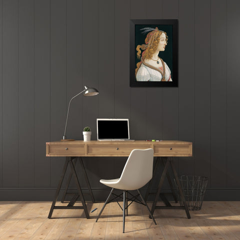 Portrait of a Young Woman Black Modern Wood Framed Art Print by Botticelli, Sandro