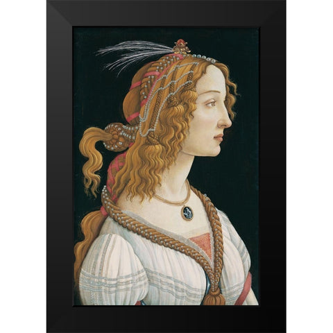 Portrait of a Young Woman Black Modern Wood Framed Art Print by Botticelli, Sandro