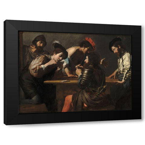 Soldiers Playing Cards and Dice, The Cheats Black Modern Wood Framed Art Print with Double Matting by de Boulogne, Valentin