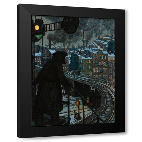 City of Workers Black Modern Wood Framed Art Print with Double Matting by Baluschek, Hans