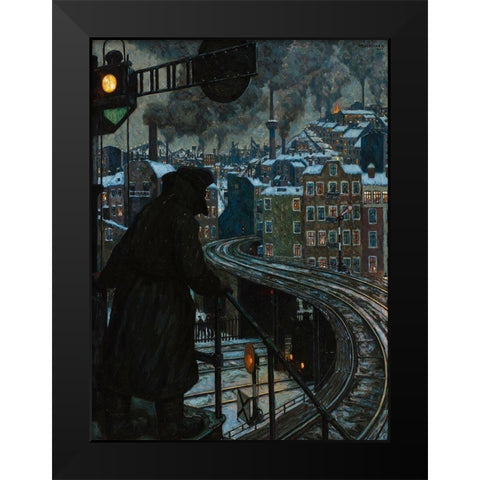 City of Workers Black Modern Wood Framed Art Print by Baluschek, Hans