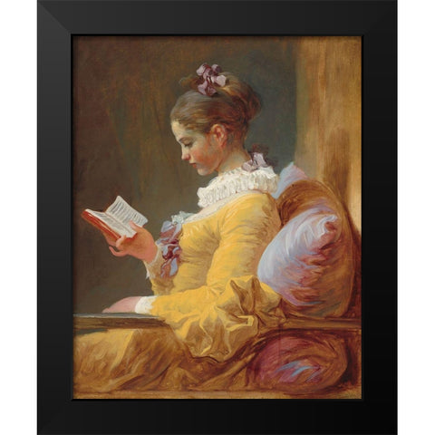 A Young Girl Reading Black Modern Wood Framed Art Print by Fragonard, Jean-Honore