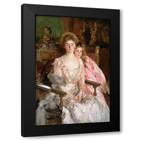 Mrs. Fiske Warren Gretchen Osgood and Her Daughter Rachel Black Modern Wood Framed Art Print with Double Matting by Sargent, John Singer