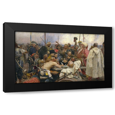 Reply of the Zaporozhian Cossacks Black Modern Wood Framed Art Print by Repin, Ilya