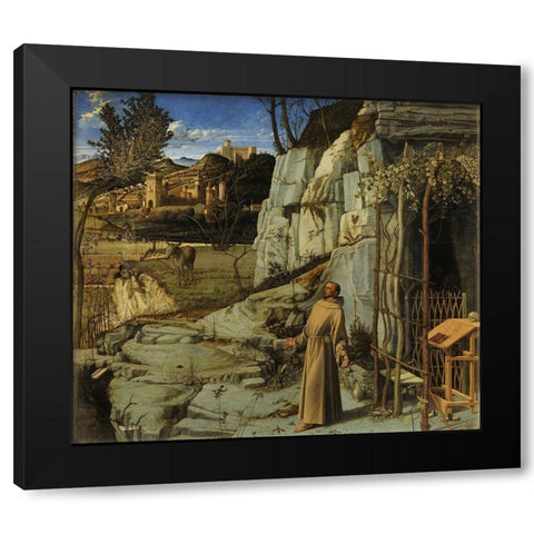 St. Francis in Ecstasy Black Modern Wood Framed Art Print with Double Matting by Bellini, Giovanni