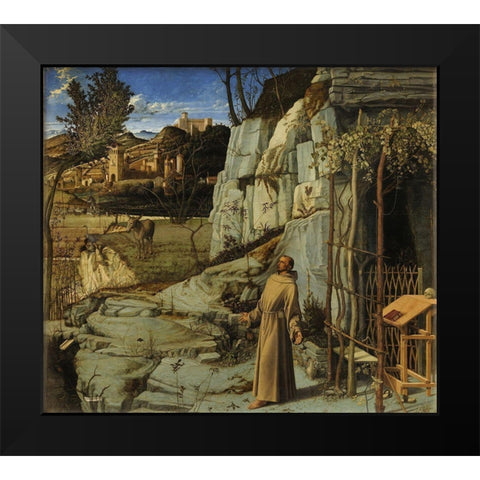 St. Francis in Ecstasy Black Modern Wood Framed Art Print by Bellini, Giovanni