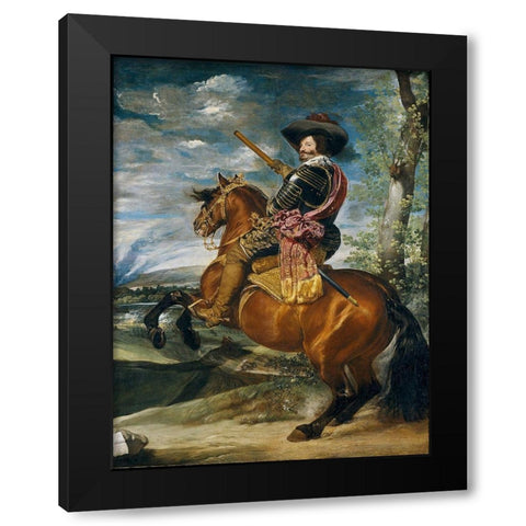 Equestrian Portrait of the Count-Duke of Olivares Black Modern Wood Framed Art Print with Double Matting by Valazquez, Diego