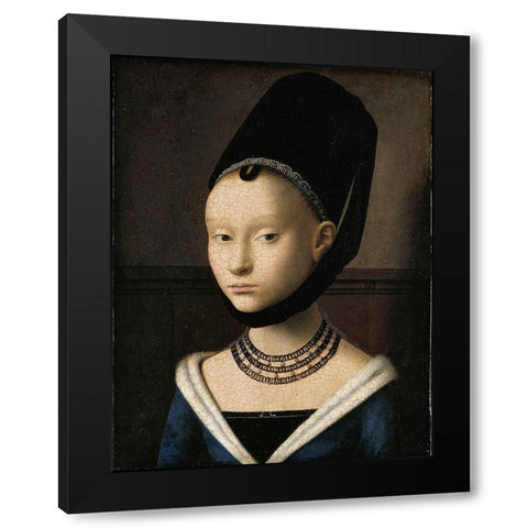Portrait of a Young Girl Black Modern Wood Framed Art Print with Double Matting by Christus, Petrus
