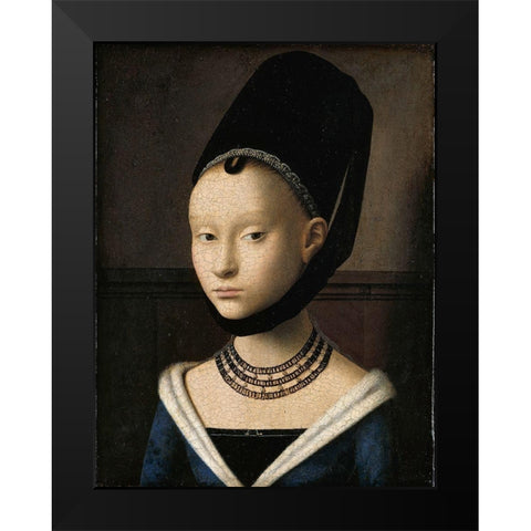 Portrait of a Young Girl Black Modern Wood Framed Art Print by Christus, Petrus